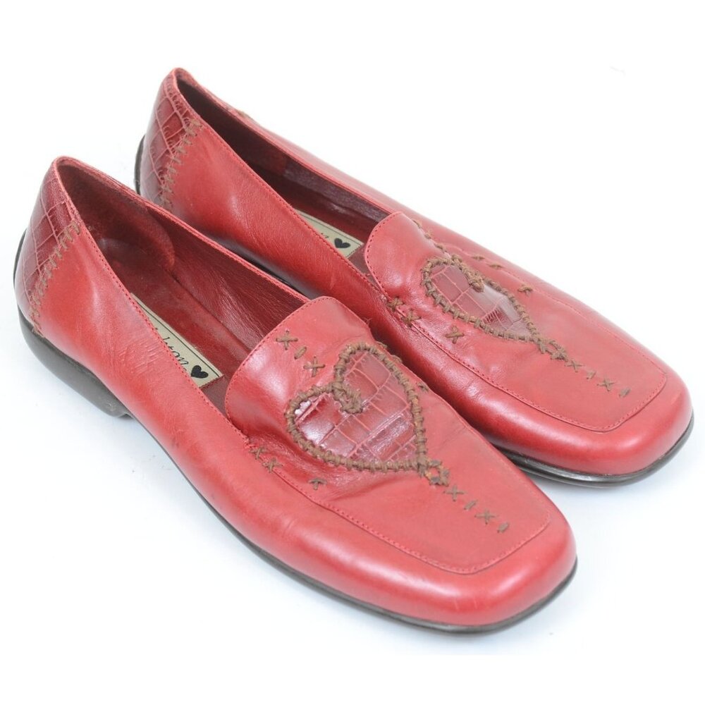Brighton Women's 8 Red Leather Patchwork Hearts Driving Loafer Preppy Resortwear